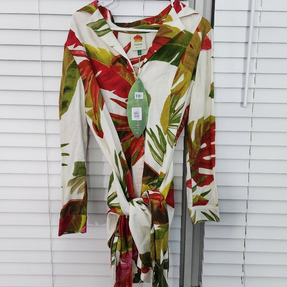 Farm Rio Spring Forest Mini Linen Blend Dress M - Picture 4 of 13